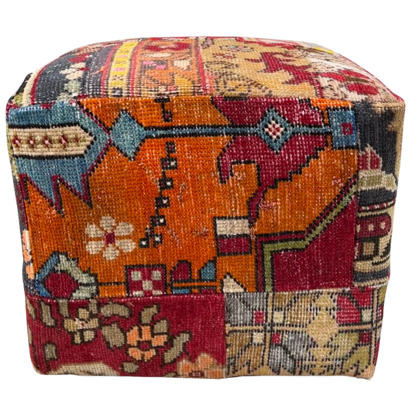 Vintage Patchwork Turkish Rug Ottoman
