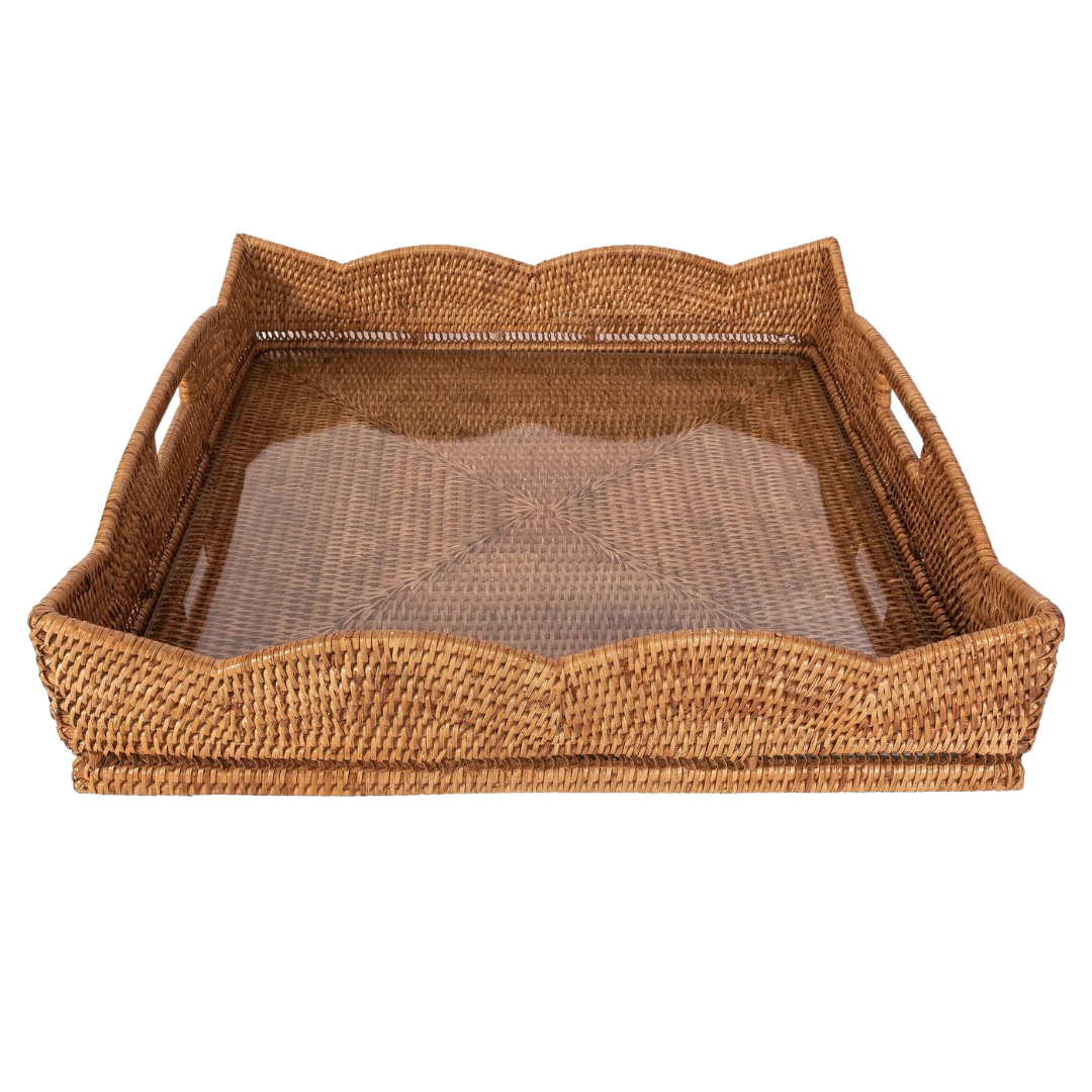 20" Square Scalloped Tray With Glass