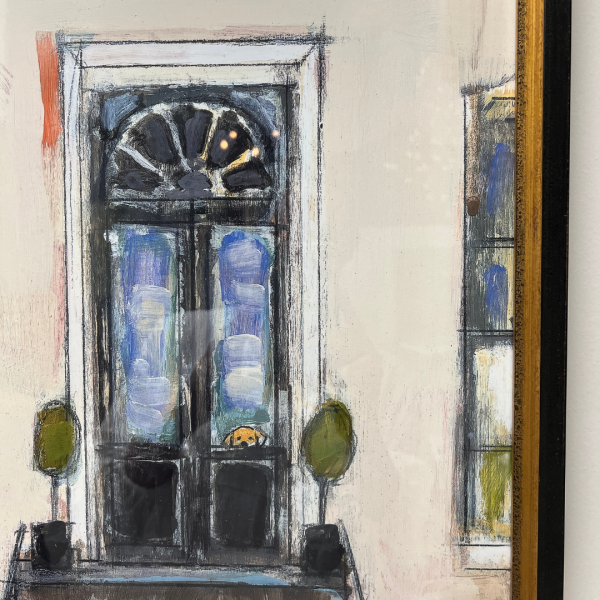 Dog-themed art print in distressed black and antique gold frame