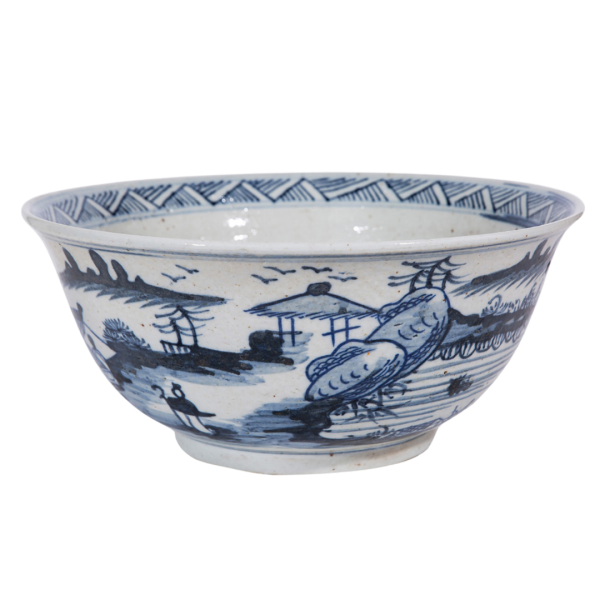 Ornamental bowl with village pattern