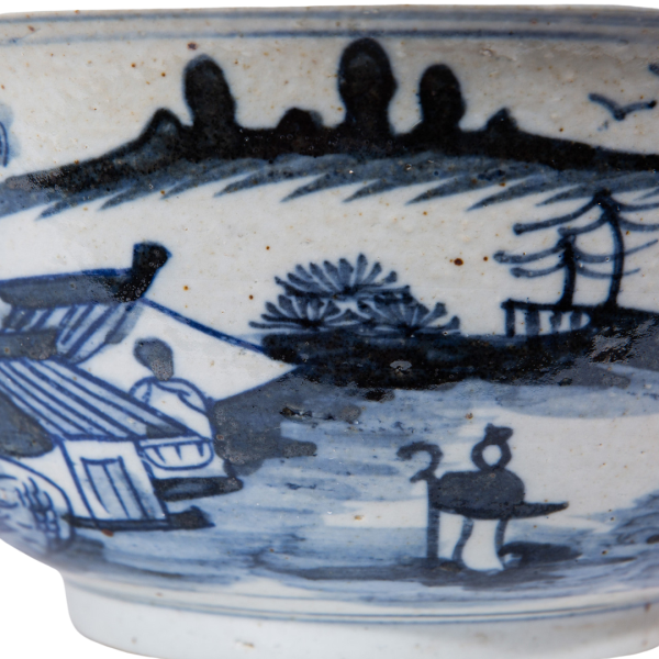 Ceramic bowl with scenic village artwork