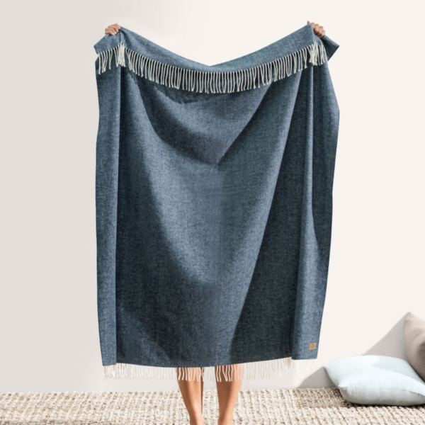 buy Italian Herringbone Throw - Navy Blue