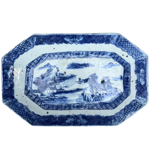 Cut Corner Plate With Village Motif