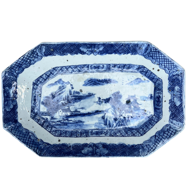 Cut Corner Plate With Village Motif