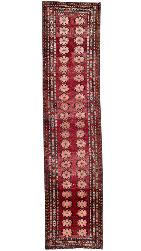 Antique-style Turkish runner rug with timeworn patina