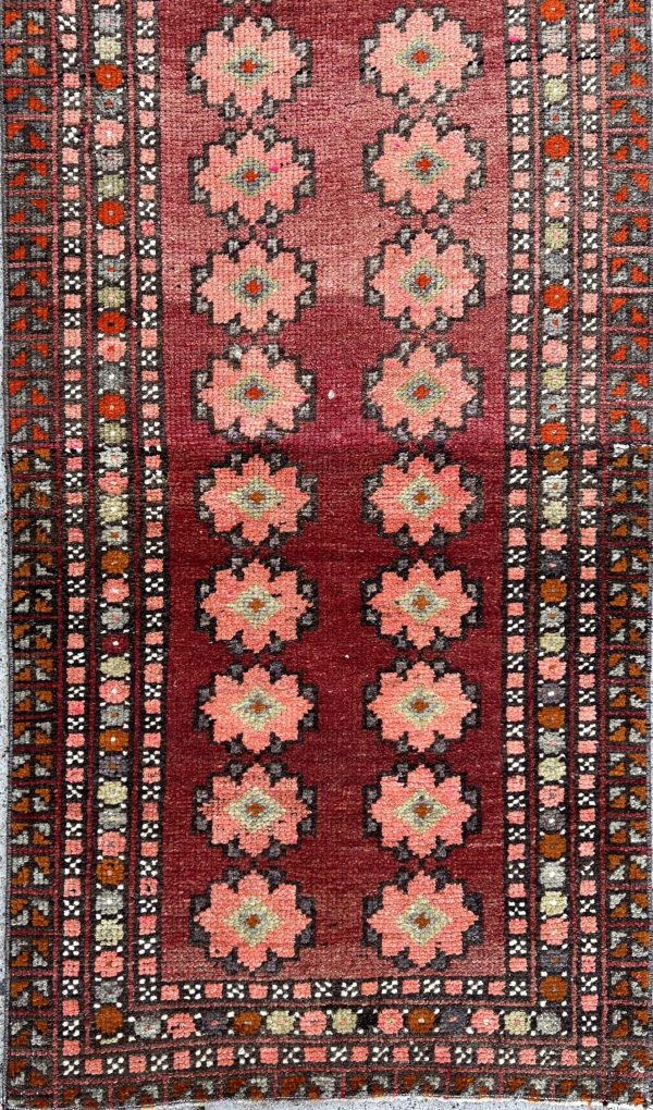 Vintage wool runner rug in warm earthy tones