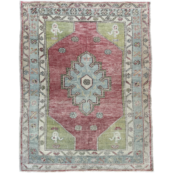 Timeworn Turkish rug with traditional Anatolian design