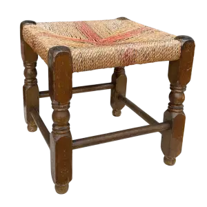 English Country Oak and Rush Footstool #1