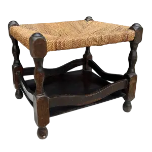 English Country Oak and Rush Footstool #2