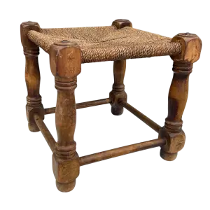 English Country Oak and Rush Footstool #3