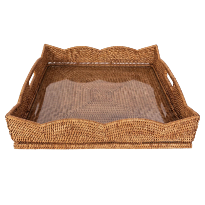 20" Square Scalloped Tray With Glass